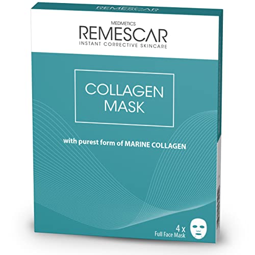 Remescar Mascarilla Facial de Colágeno Pack de 4 - Mascarilla de Colágeno, mejora la Hidratación de la Piel Facial - Mascarilla Antienvejecimiento y Rejuvenecimiento Enriquecida con Colágeno Marino