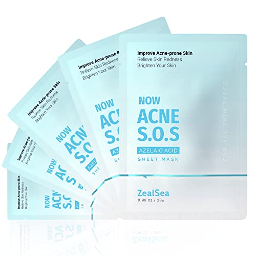 ZealSea Mascarilla facial - Hidratante para piel propensa al acné con ácido de azalea, alivia el enrojecimiento, calma e ilumina la piel - para todo tipo de piel, paquete de 5