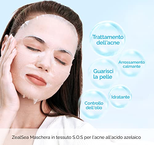 ZealSea Mascarilla facial - Hidratante para piel propensa al acné con ácido de azalea, alivia el enrojecimiento, calma e ilumina la piel - para todo tipo de piel, paquete de 1