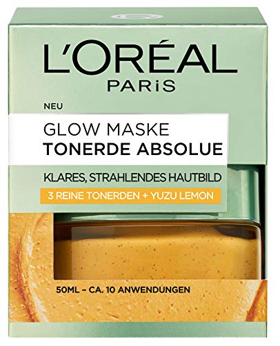 L'Oréal Paris Tonerde Absolue Glow - Mascarilla facial con arcilla pura y yuzu limón, limpia la piel intensamente para una piel clara y radiante, 50 ml