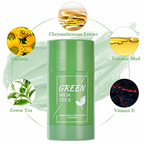 AOOWU Green Mask Stick, 2pcs Mascarilla Te Verde para Limpieza Profunda, Limpiador de Poros y Puntos Negros para Regula Equilibrio Entre Agua y Aceite