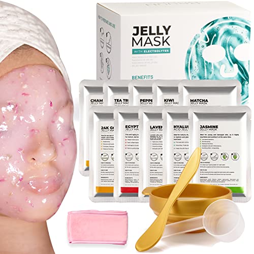 BRÜUN Kit de 10 Mascarillas de Gel clásico | Mascarilla Facial de Gelatina Hidratante para la Cara en Polvo | Jelly Mask Hydro Faciales Hidratantes | Skin Care Spa Set